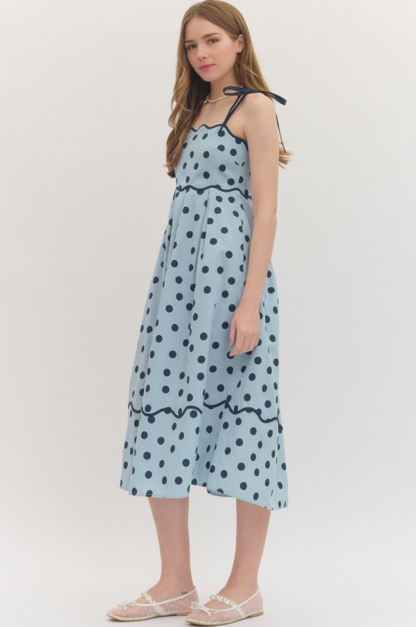 Polka Dot Midi Dress, Blue