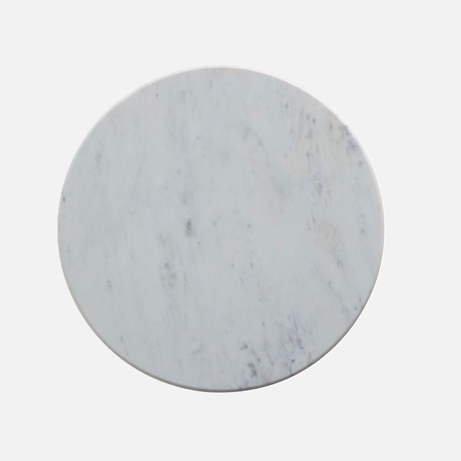 Marble Side Table w/ Embossed Metal Base, White & Gold