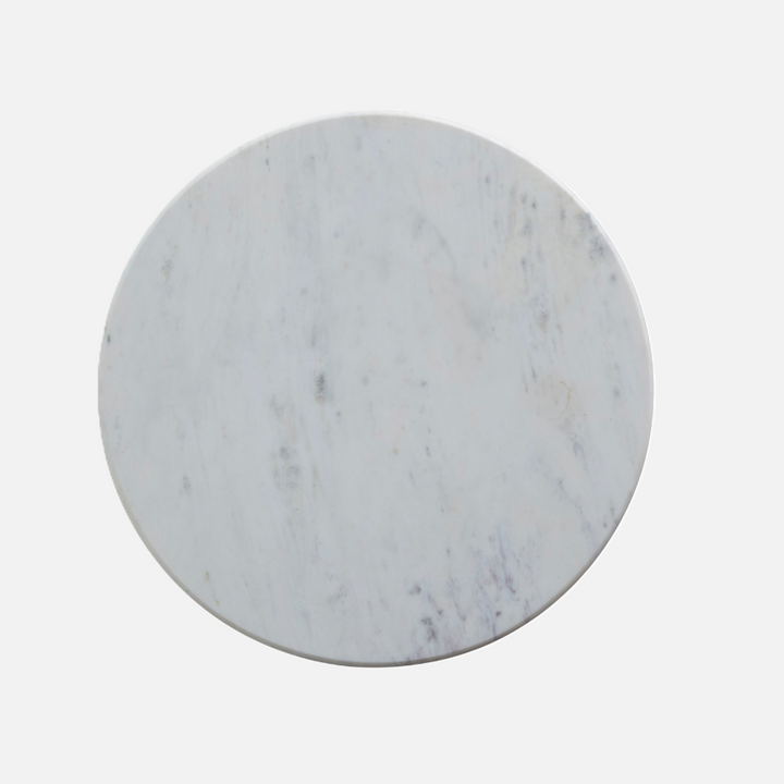 Marble Side Table w/ Embossed Metal Base, White & Gold