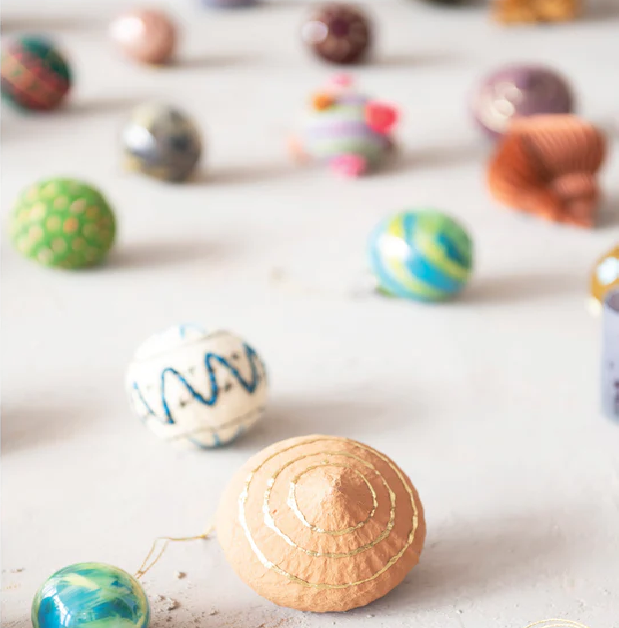 Paper Mache Ornament w/ Gold Stripes - 13 Hub Lane   |  Paper Mache Ornaments