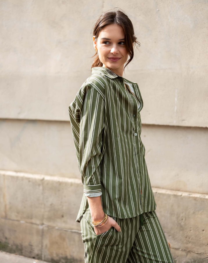 Brontë Relaxed Button Up Shirt, Sea Moss Stripe