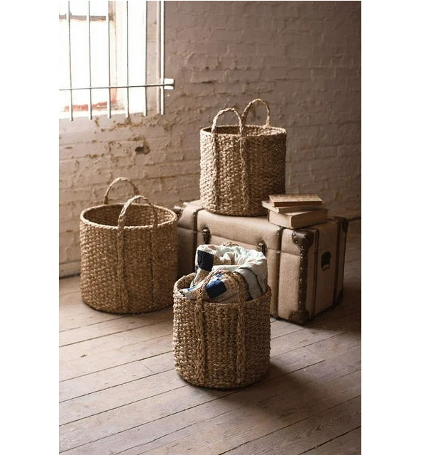 Kalalou Braided Seagrass Storage Basket - Thumbnail 4