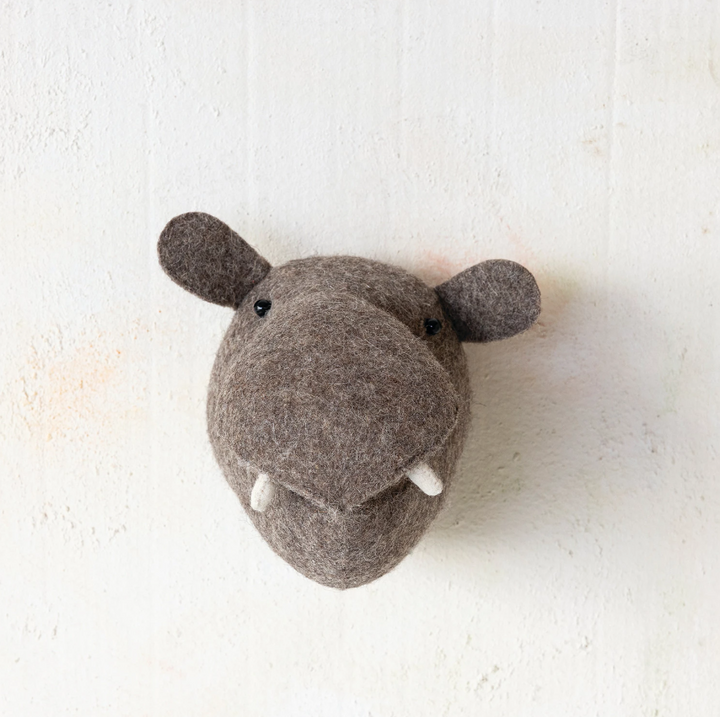 Handmade Wool Felt Hippo Head Wall Décor