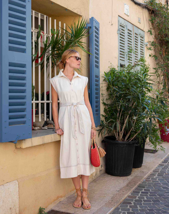 Le Midi Twill Shirt Dress, Bone