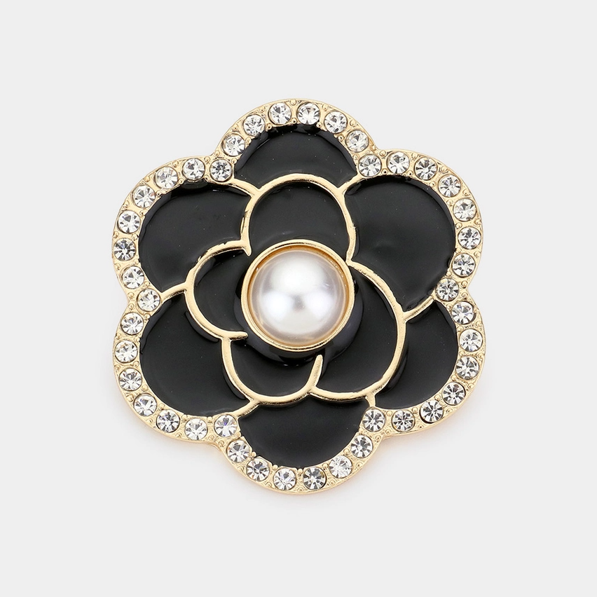 Pearl Centered Camellia Flower Brooch - 13 Hub Lane   |  