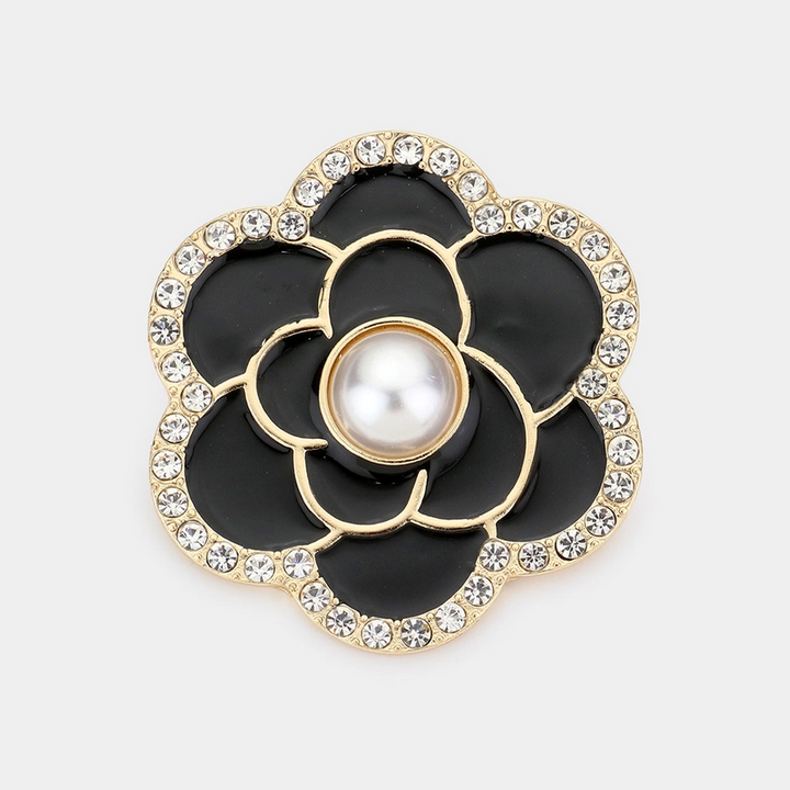 Pearl Centered Camellia Flower Brooch - 13 Hub Lane   |  