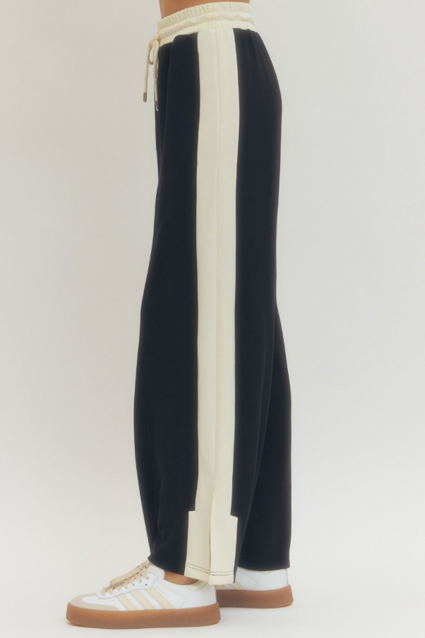 Contrast Knit Pants, Black
