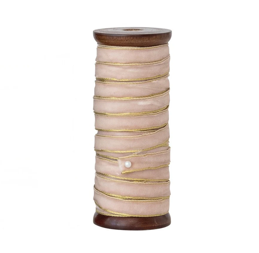 Metallic Edged Velvet Ribbon on Wooden Spool - 13 Hub Lane   |  Ribbons
