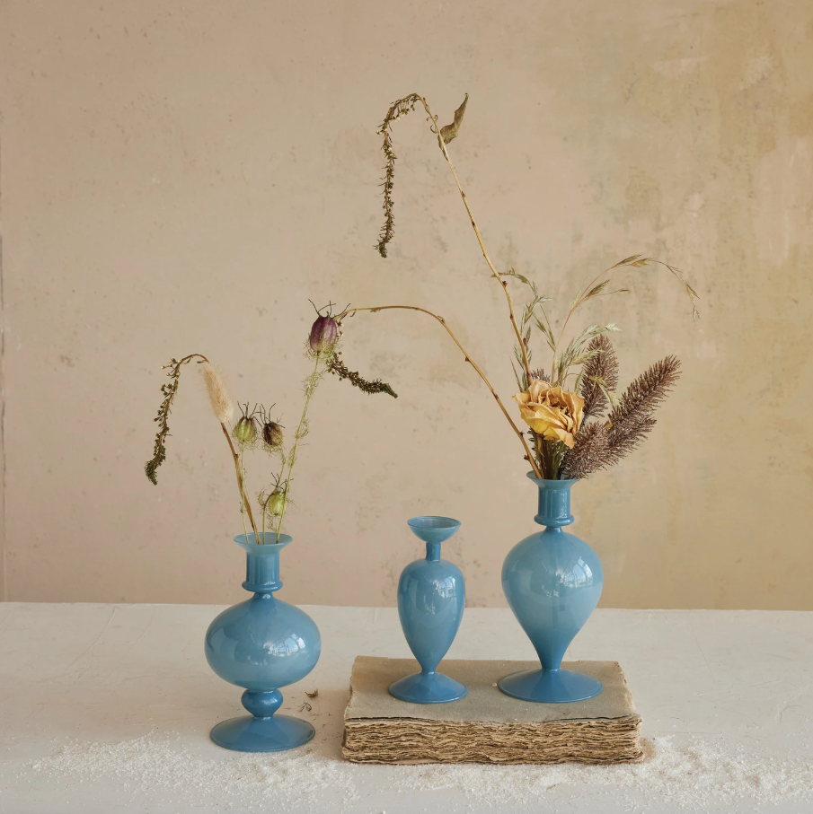 Blown Glass Vase, Opaque Blue - 13 Hub Lane   |  