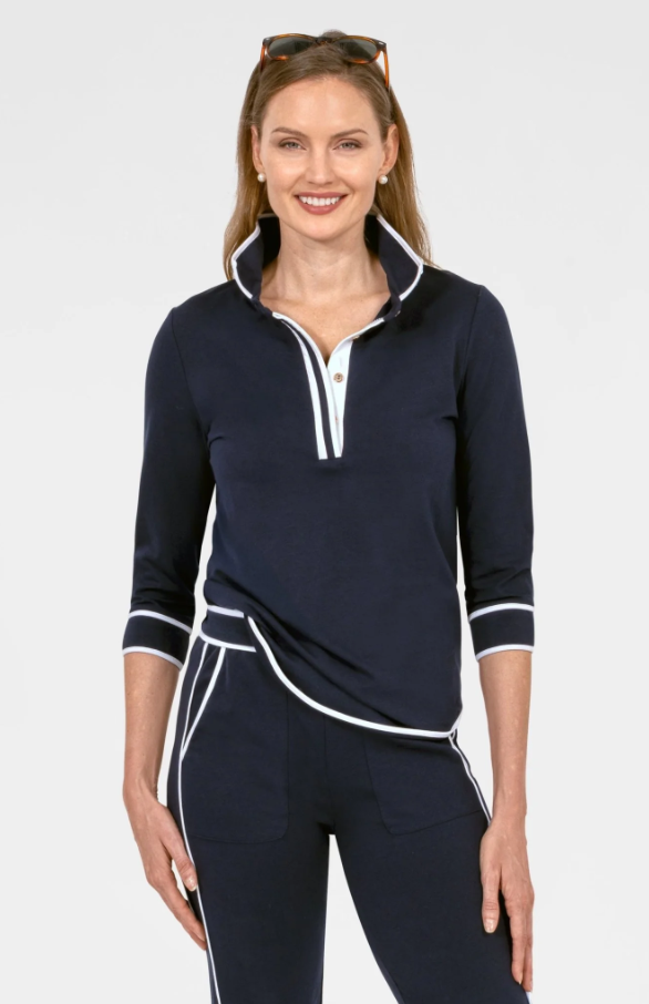 Pop Over Top - Trim It Up, Navy w/ White