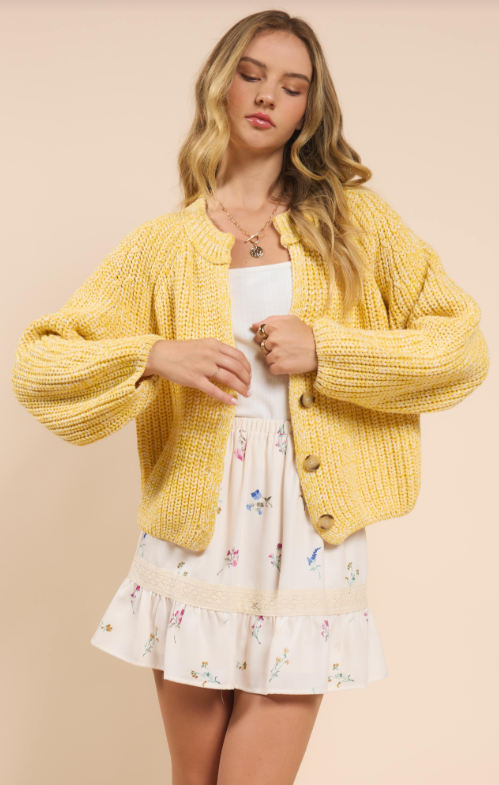 Sunroof Half Buttoned Cardigan, Lemon