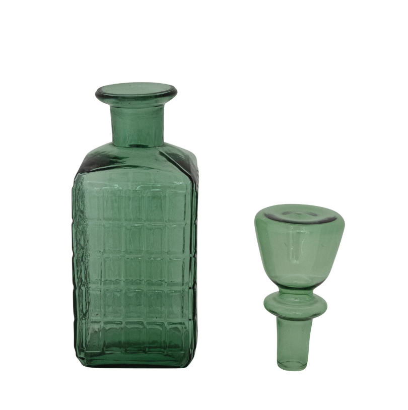 28 oz. Embossed Glass Grid Pattern Decanter, Dark Green - 13 Hub Lane   |  Decanters