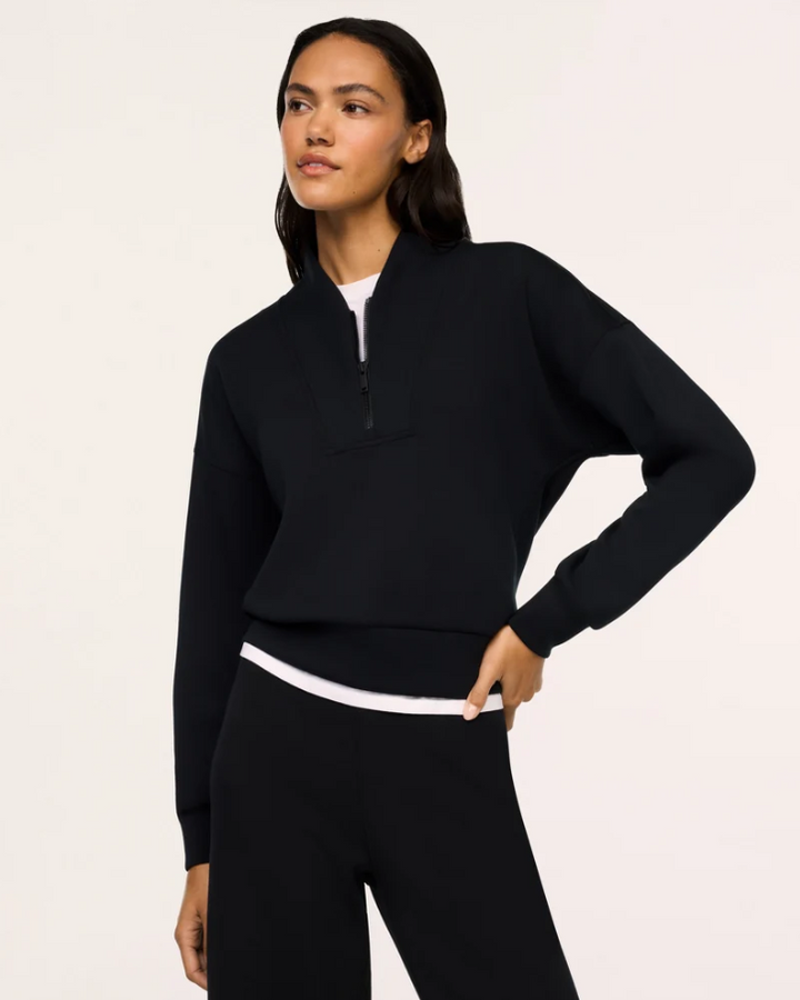 Spanx Shawl Collar Half Zip, Very Black