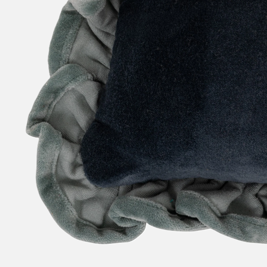 Tufted Lumbar w/ Ruffle & Patterned Button, Blue