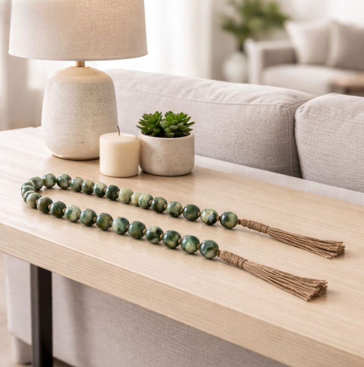 Green Resin Cylinder Beaded Garland
