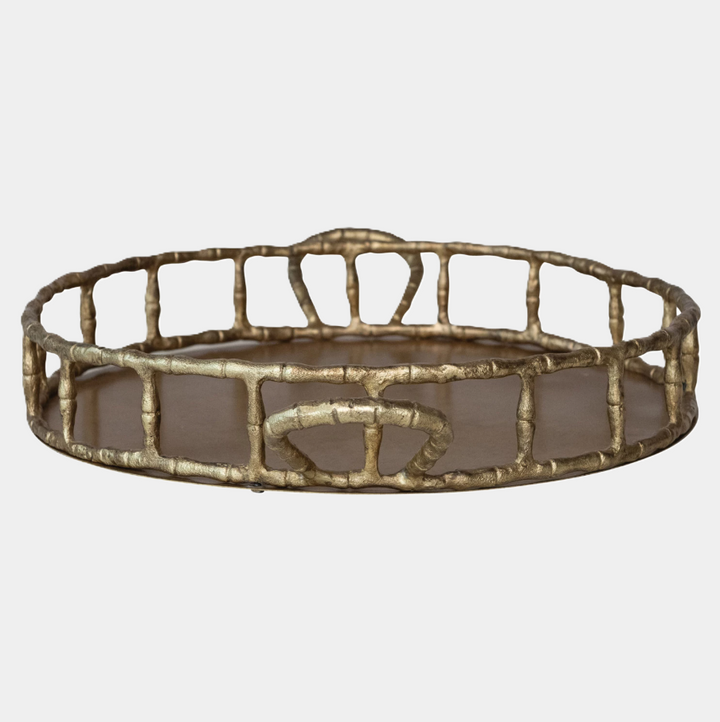 Aluminum Faux Bamboo Tray w/ Handles - 13 Hub Lane   |  Metal Trays