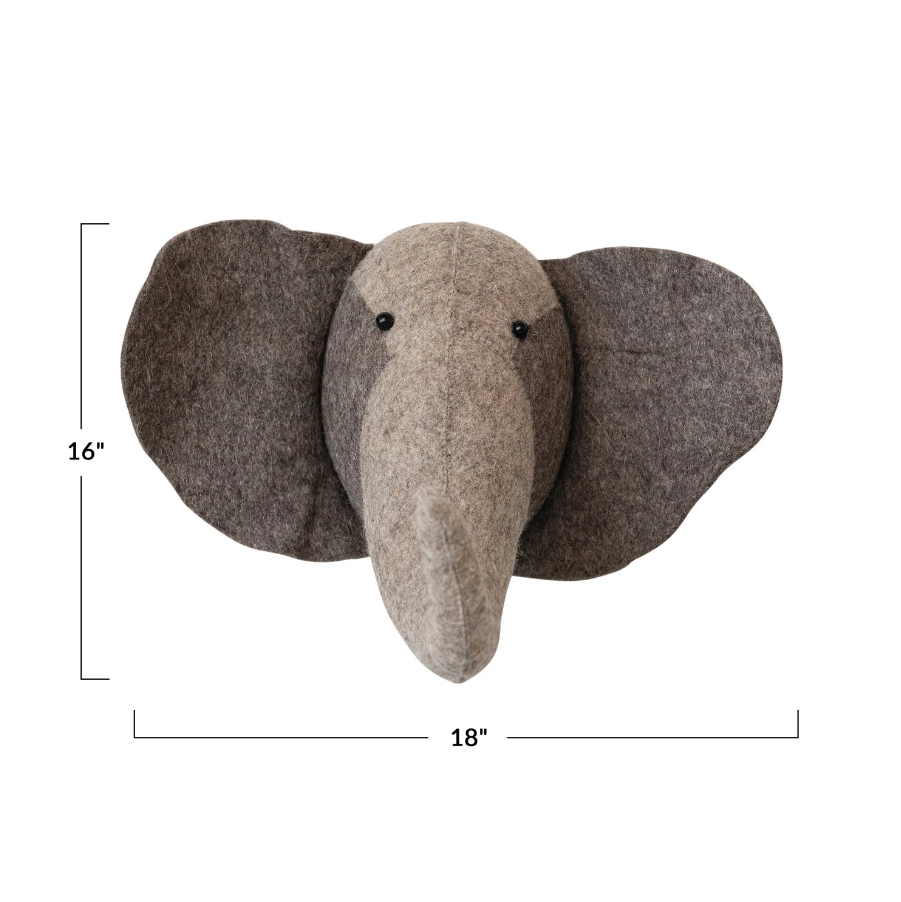 Handmade Wool Felt Elephant Head Wall Décor - Thumbnail 2