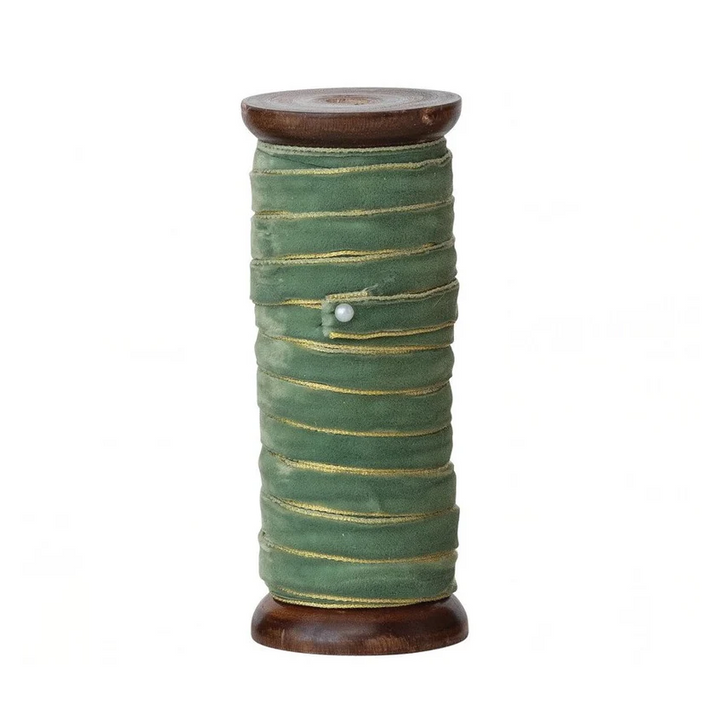 Metallic Edged Velvet Ribbon on Wooden Spool - 13 Hub Lane   |  Ribbons