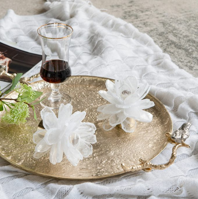 Selenite Stone Flower Candle Holder - 13 Hub Lane   |  