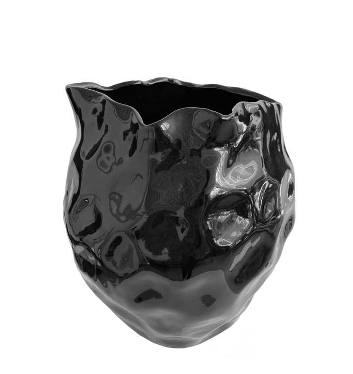 Shiny Ceramic Organic Vase, Black