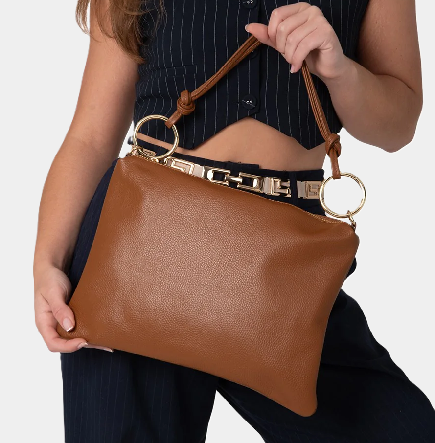 Italian Leather Top Handle Crossbody Bag, Gold - 13 Hub Lane   |  