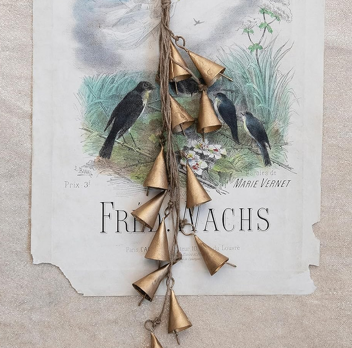 Metal Bell Cluster w/ Jute Rope, Brass - 13 Hub Lane   |  