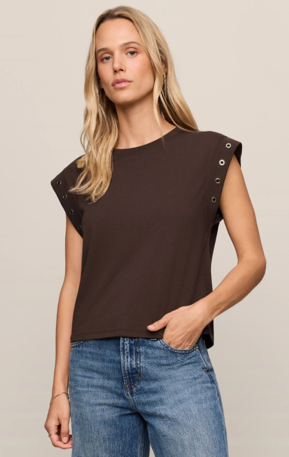Camino Grommet Muscle Tee, Dark Chocolate