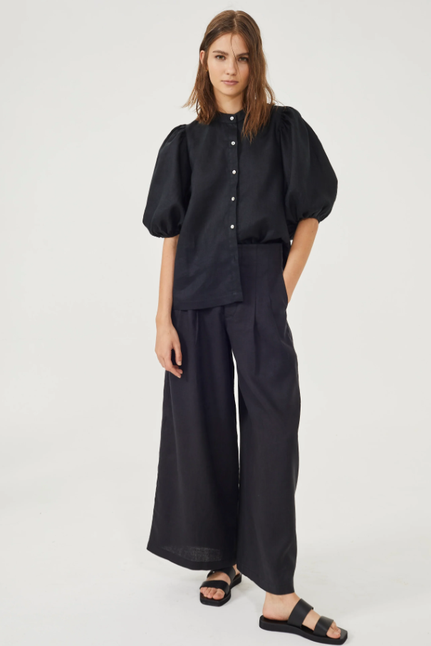 Culotte Linen Pants, Black - 13 Hub Lane   |  