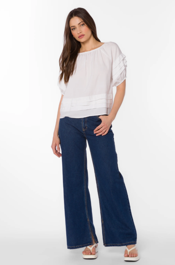 Tashia Top, Optic White - 13 Hub Lane   |  Puff Sleeve Tops