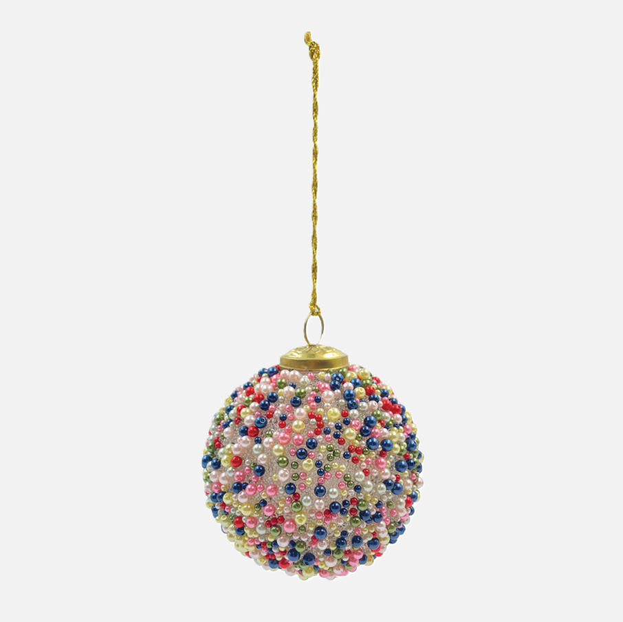 Beaded Glass Ball Ornament, Rainbow Multi