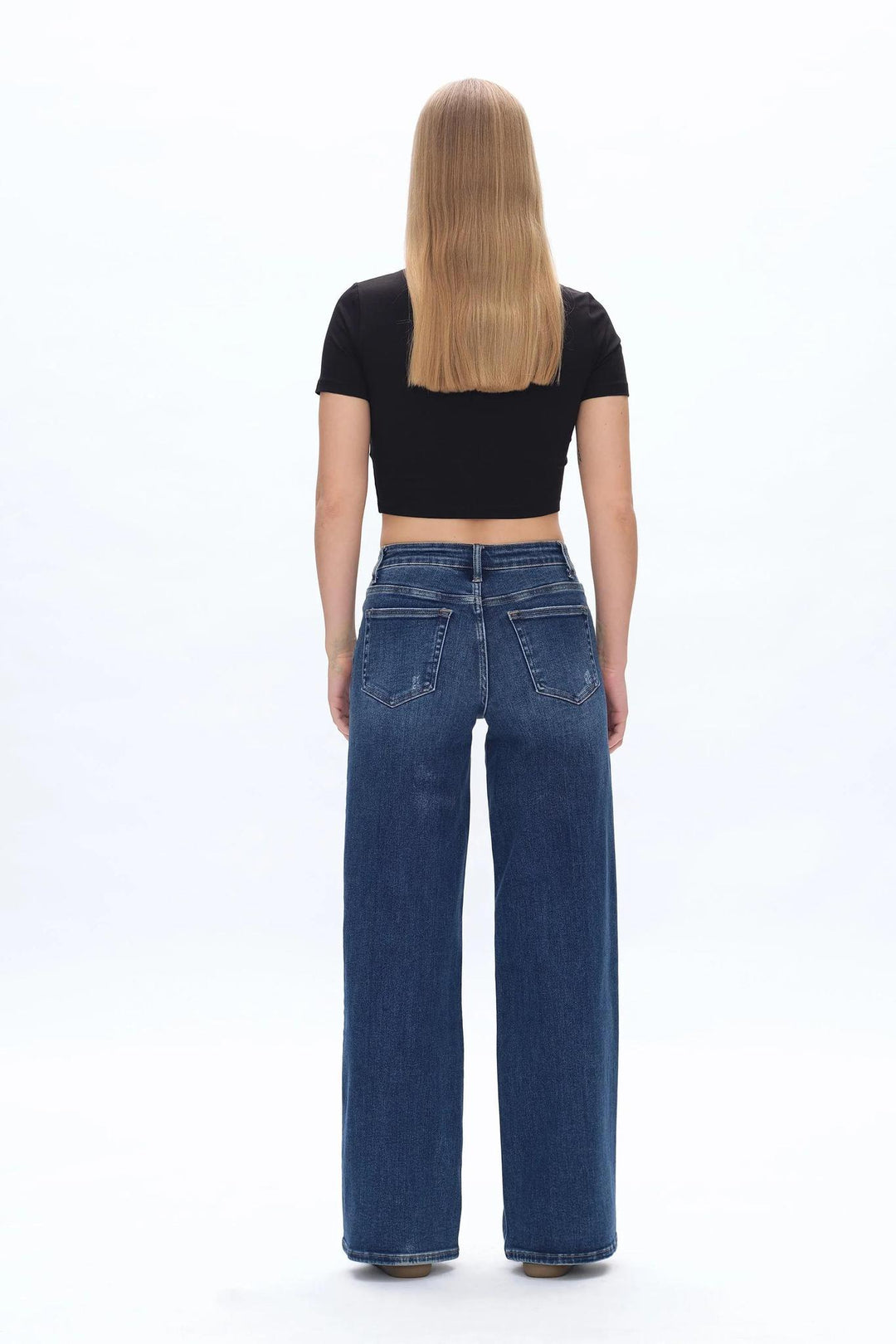 Mid Rise Wide Leg Jeans, Dark Blue