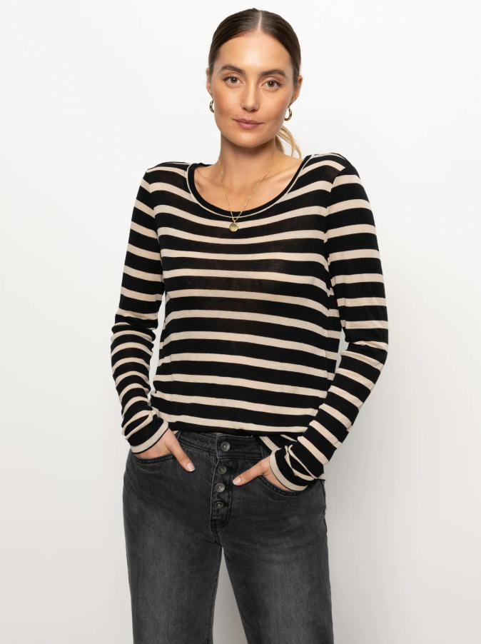 Femme Crew Stripe Tee, Oat / Black