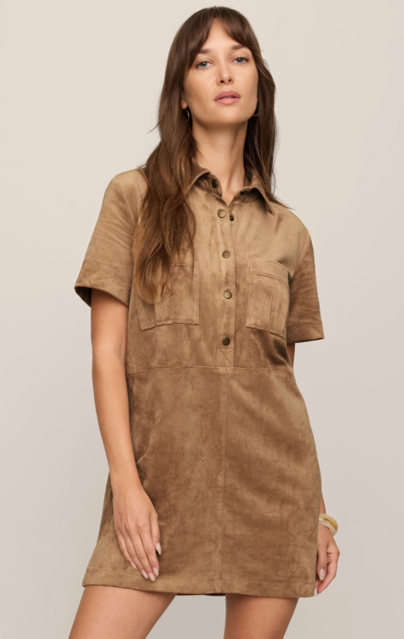 Leone Suede Mini Dress, Light Sand