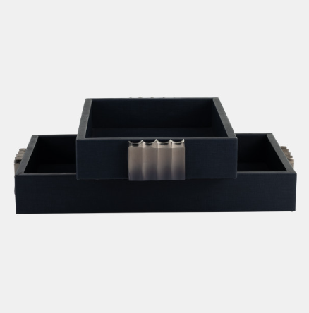 Blue Ombre Leather + Wood Tray Set - Thumbnail 2