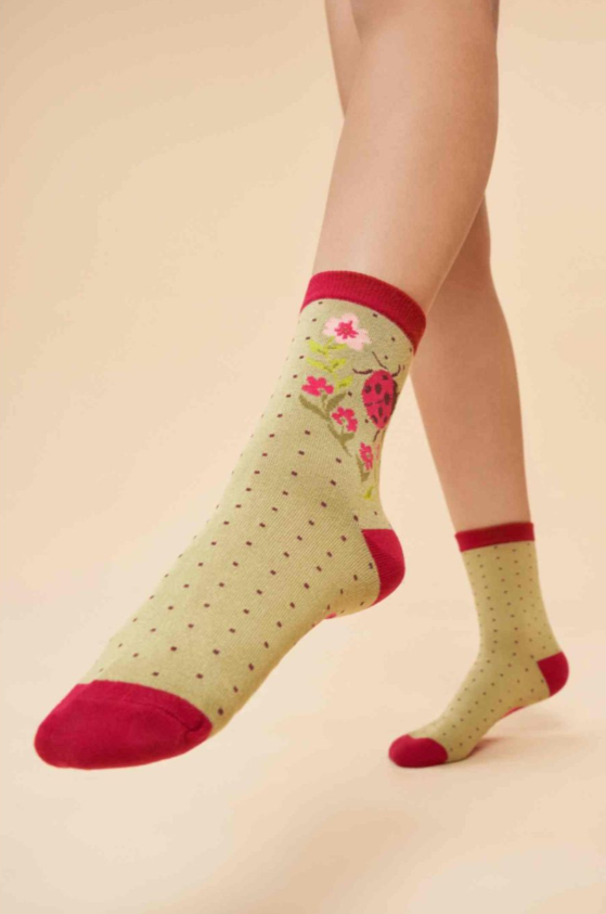 Ankle Socks - Ladybird in Sage