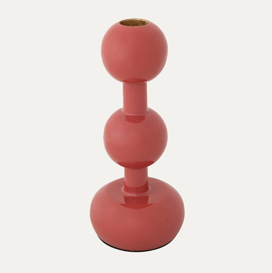 Enameled Metal Ball Taper Holder, Berry Red