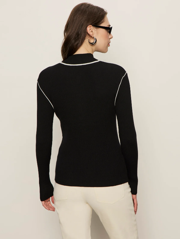 Sporty Rib Zip Up, Black w/ Chalk Tipping