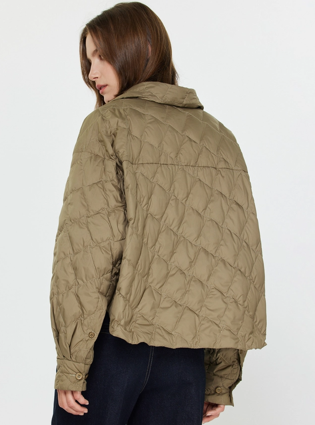 Quilted Duck Down Crop Jacket, Olive Taupe - 13 Hub Lane   |  Puffer Jackets