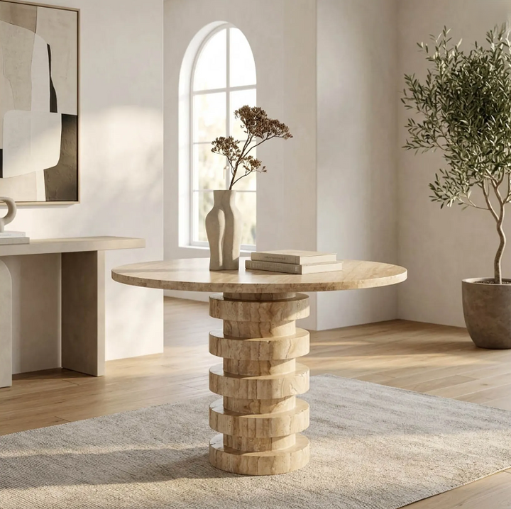 Turin Travertine Dining Table