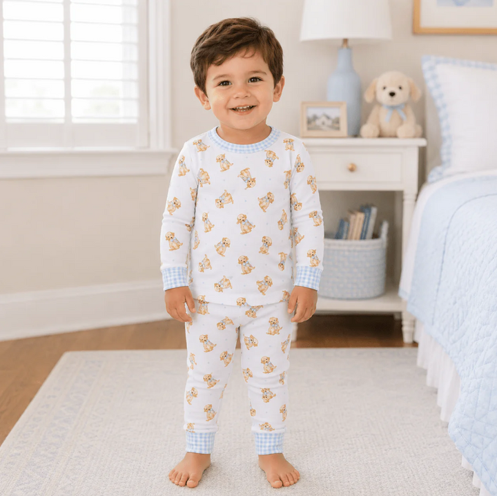 Sweet Golden Long Pajamas - Light Blue