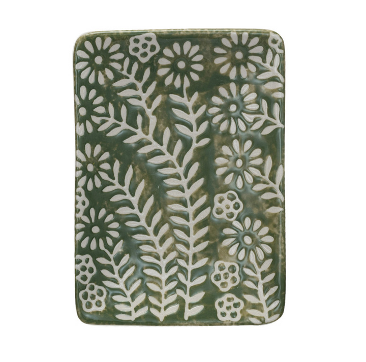 Stoneware Dish w/ Wax Relief Botanicals