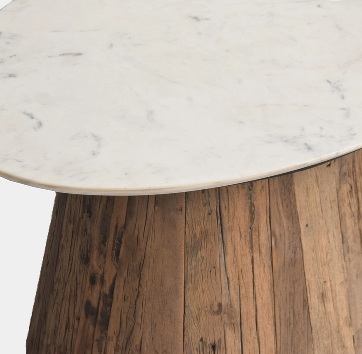 Oval Wood Coffee Table w/ Marble Top - 13 Hub Lane   |  Coffee Tables