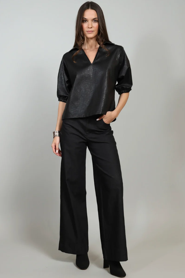 Nicole Vegan Leather Top, Black