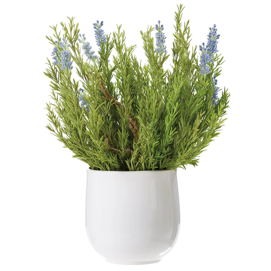 Lavender & Wood Silk Flower Arrangement w/Ceramic Vase