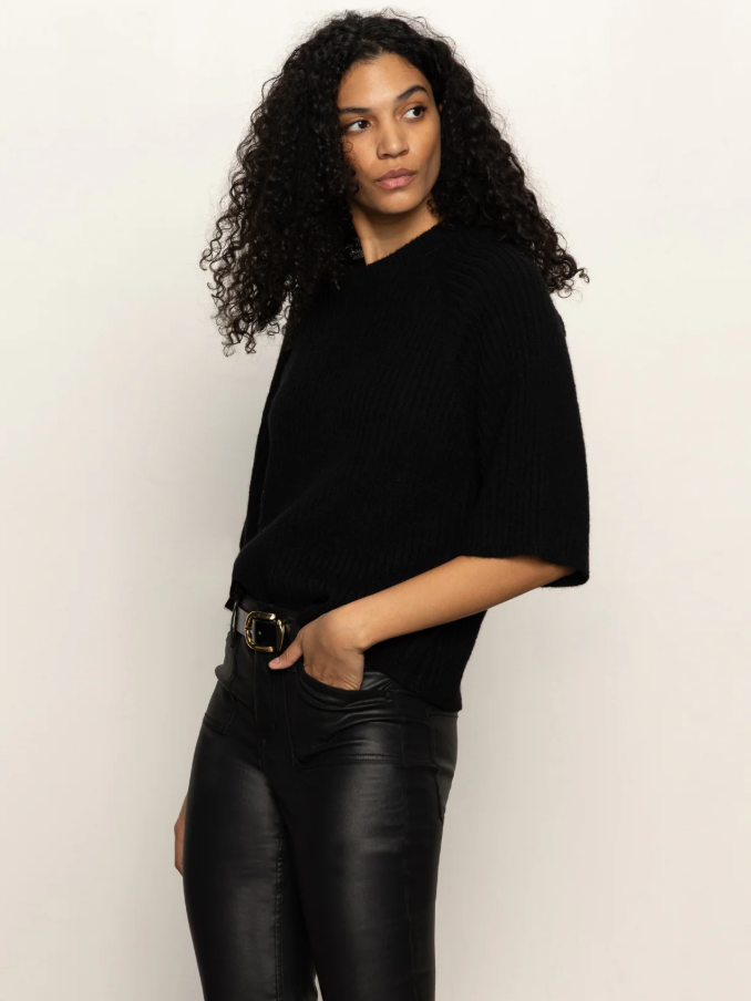 Ribbed Sweater Tee, Black - 13 Hub Lane   |  Crewneck Sweaters