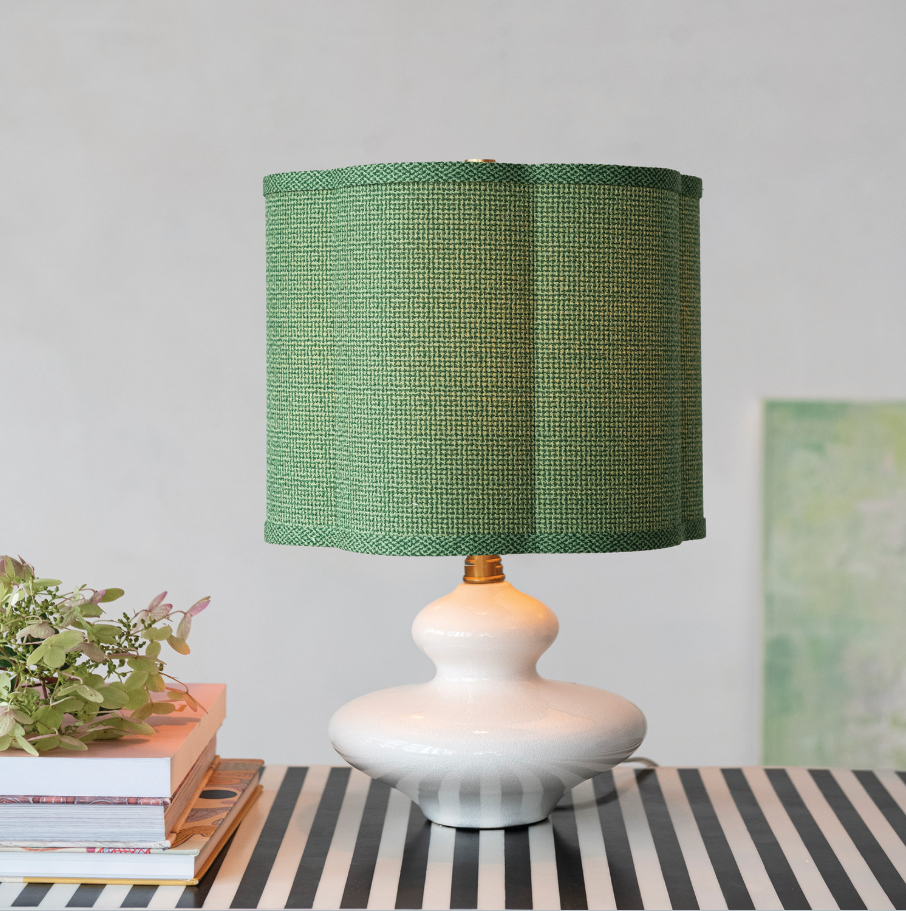 Stoneware Table Lamp w/ Scalloped Shade, Green & White - 13 Hub Lane   |  Stoneware Table Lamps