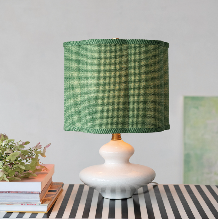 Stoneware Table Lamp w/ Scalloped Shade, Green & White - 13 Hub Lane   |  Stoneware Table Lamps