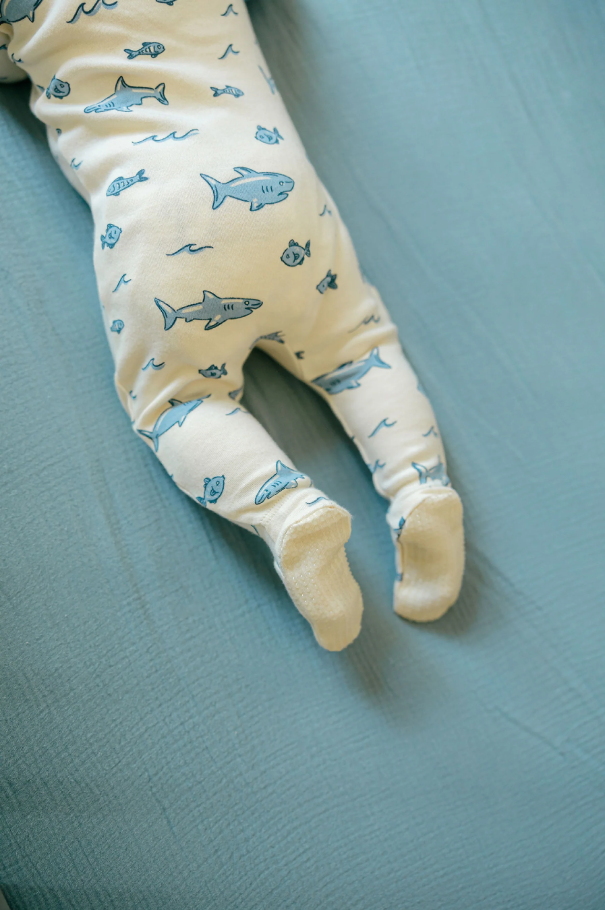 Organic 2-Way Zipper Footie, Sharks