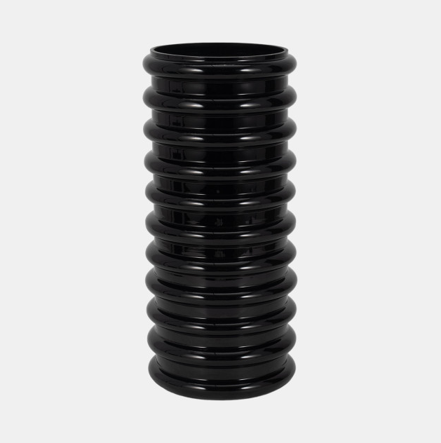 Black Glass Scalloped Vase