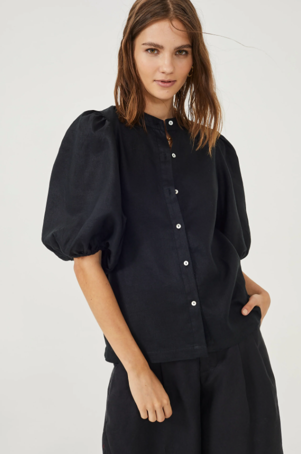 Bubble Linen Shirt, Black - 13 Hub Lane   |  